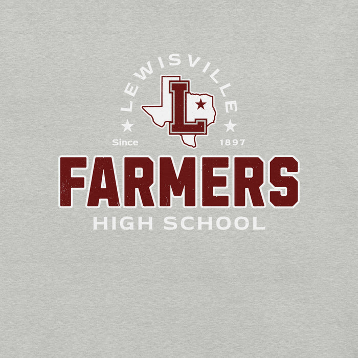 Close-up view of Lewisville High School Farmers Grey Premium Unisex T-shirt 222