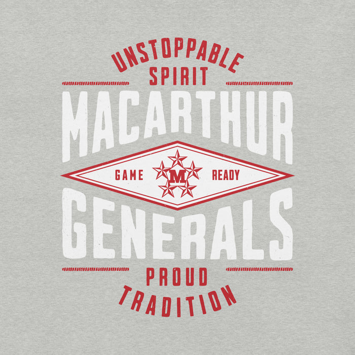 Close-up view of MacArthur High School Generals Grey Premium Unisex T-shirt 210