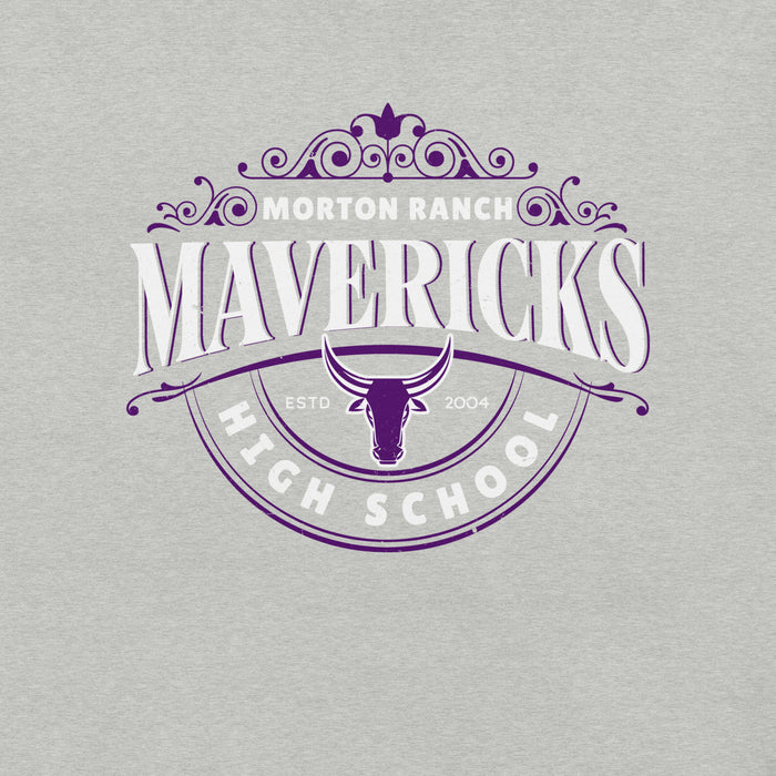 Close-up view of Morton Ranch High School Mavericks Premium Grey Unisex T-shirt 211