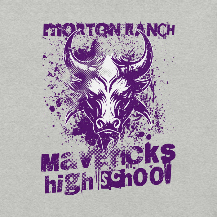 Close-up view of Morton Ranch High School Mavericks Premium Grey Unisex T-shirt 205