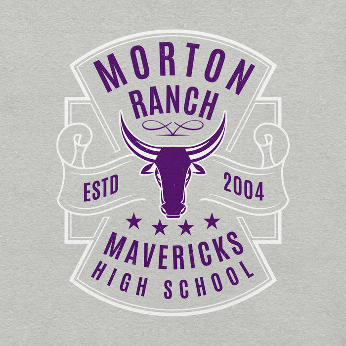 Close-up view of Morton Ranch High School Mavericks Premium Grey Unisex T-shirt 207