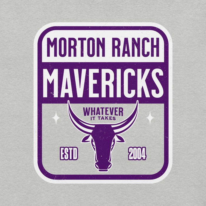 Close-up view of Morton Ranch High School Mavericks Premium Grey Unisex T-shirt 001
