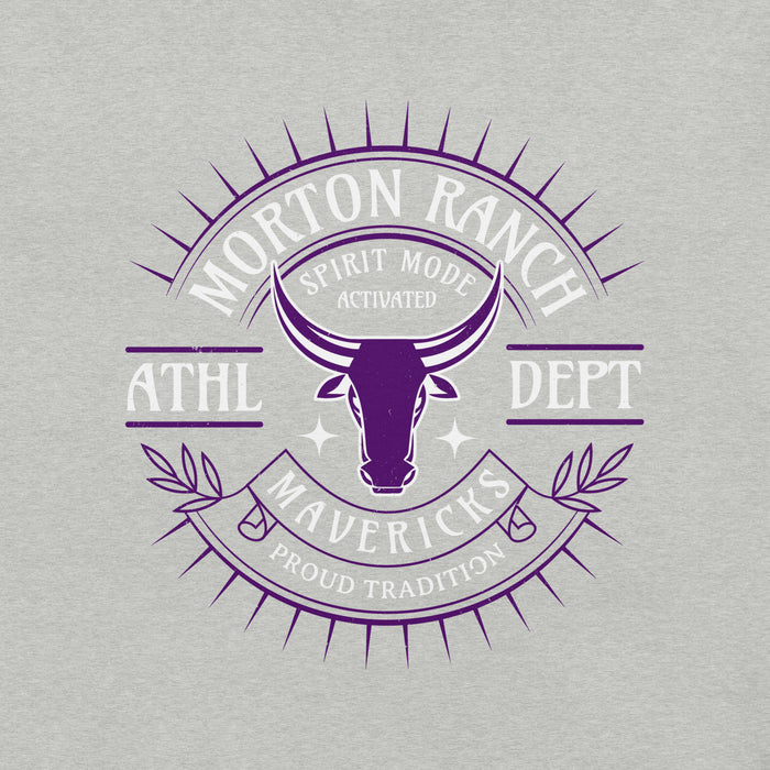 Close-up view of Morton Ranch High School Mavericks Premium Grey Unisex T-shirt 201