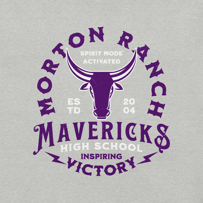 Close-up view of Morton Ranch High School Mavericks Premium Grey Unisex T-shirt 206