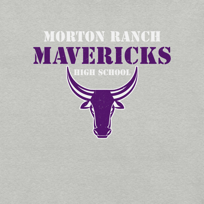 Close-up view of Morton Ranch High School Mavericks Premium Grey Unisex T-shirt 017