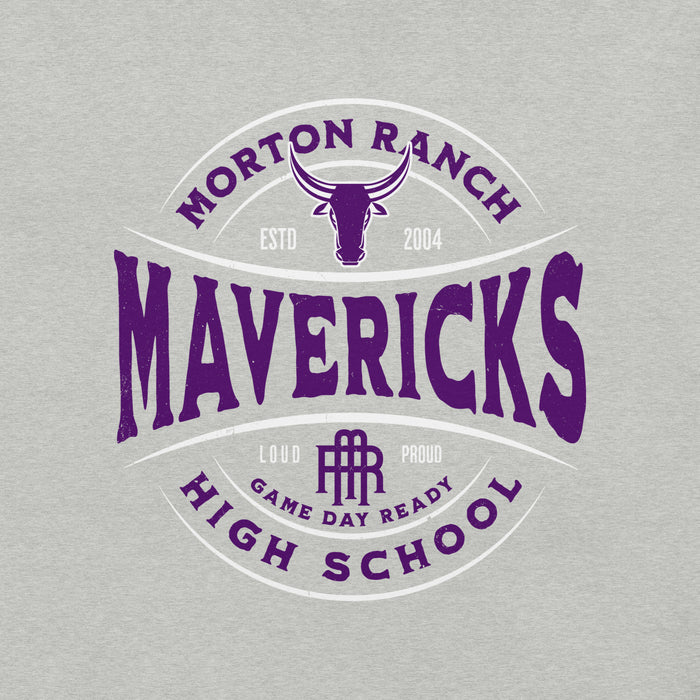 Close-up view of Morton Ranch High School Mavericks Premium Grey Unisex T-shirt 218