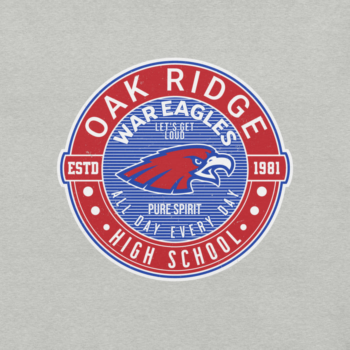 Close-up view of Oak Ridge High School War Eagles Grey Premium Unisex T-shirt 224