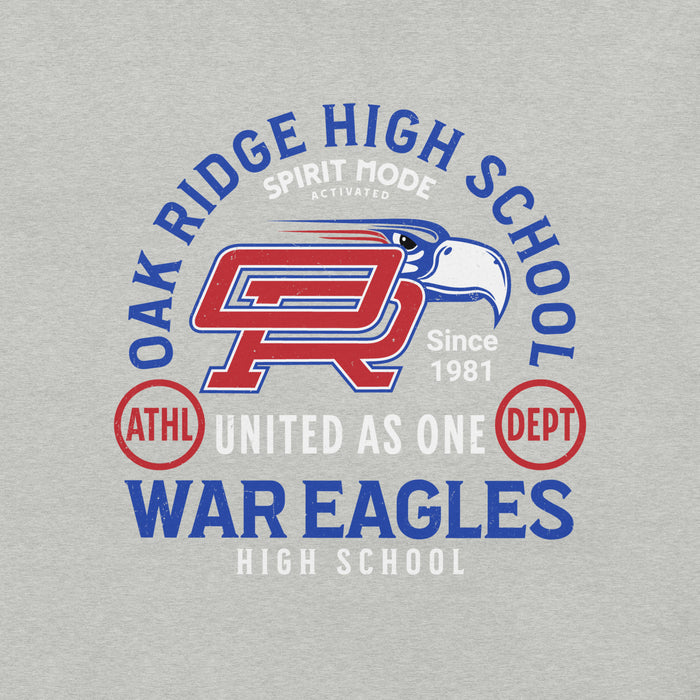 Close-up view of Oak Ridge High School War Eagles Grey Premium Unisex T-shirt 208
