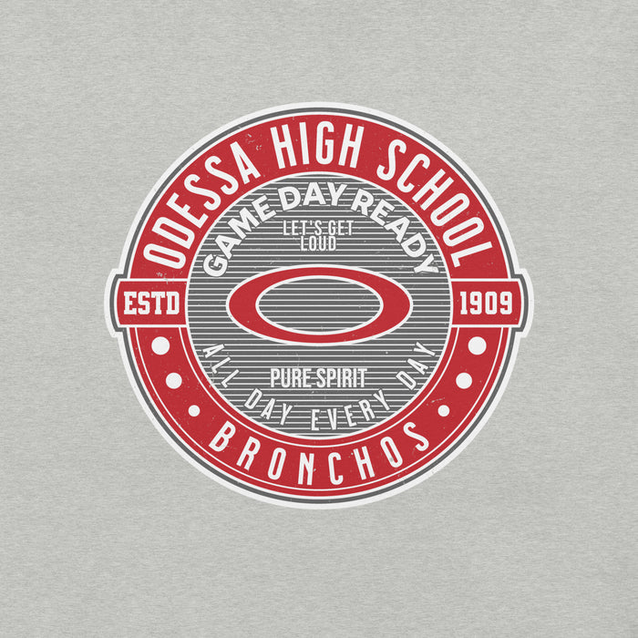 Close-up view of Odessa High School Bronchos Grey Premium Unisex T-shirt 224
