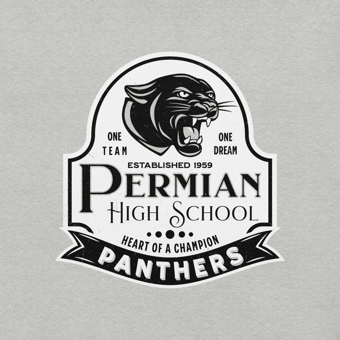 Close-up view of Permian High School Panthers Grey Premium Unisex T-shirt 219