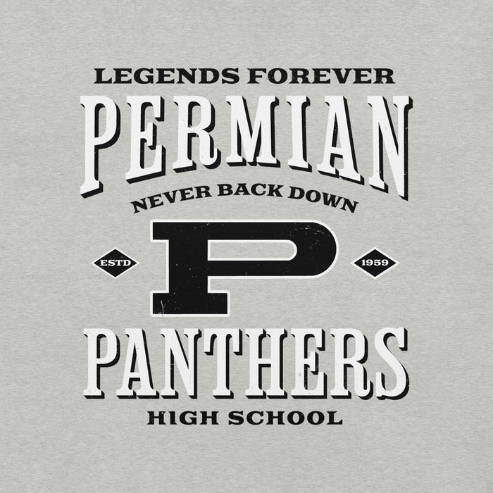 Close-up view of Permian High School Panthers Grey Premium Unisex T-shirt 230