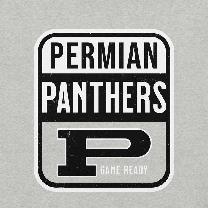Close-up view of Permian High School Panthers Grey Premium Unisex T-shirt 001