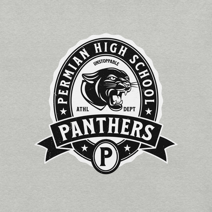 Close-up view of Permian High School Panthers Grey Premium Unisex T-shirt 212