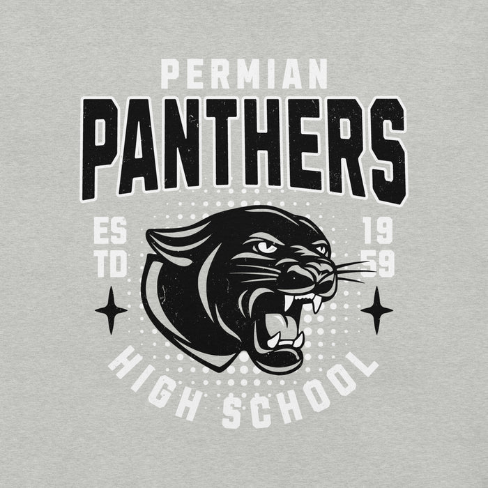 Close-up view of Permian High School Panthers Grey Premium Unisex T-shirt 204