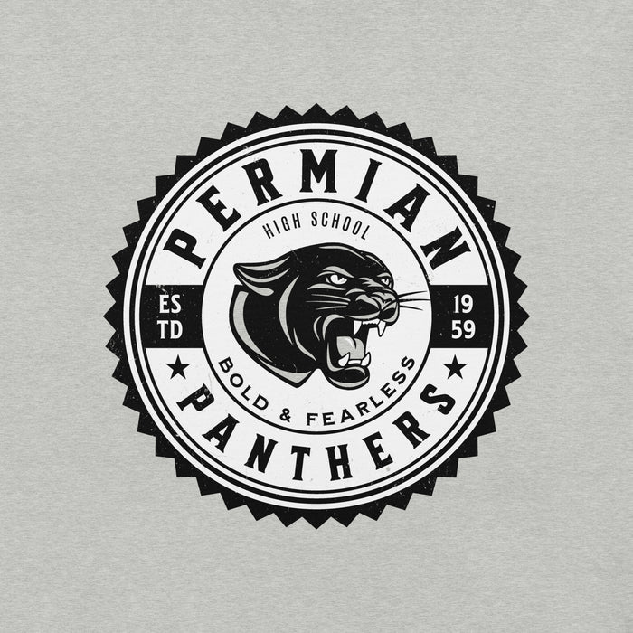 Close-up view of Permian High School Panthers Grey Premium Unisex T-shirt 203