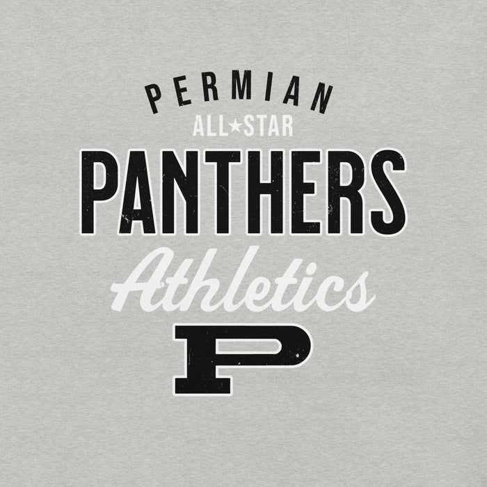 Close-up view of Permian High School Panthers Grey Premium Unisex T-shirt 034
