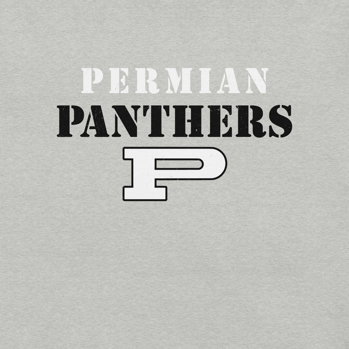 Close-up view of Permian High School Panthers Grey Premium Unisex T-shirt 017