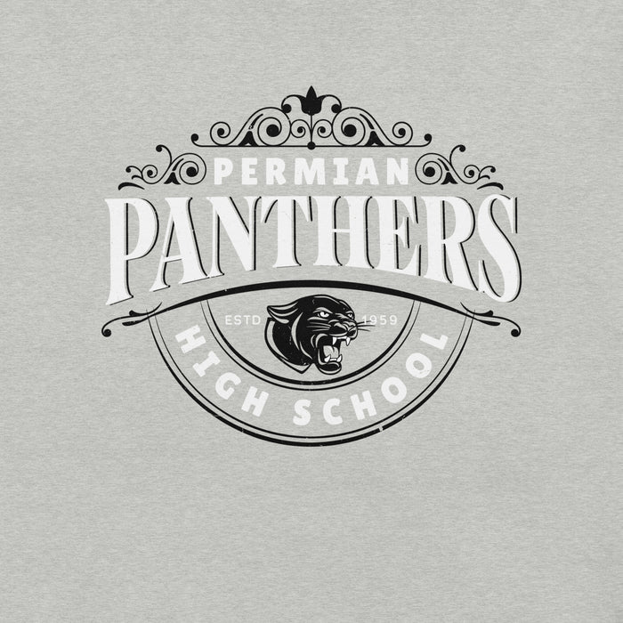 Close-up view of Permian High School Panthers Grey Premium Unisex T-shirt 211