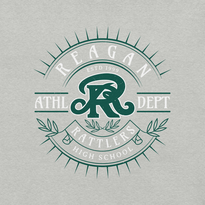 Gray t-shirt with green and white 'Reagan Rattlers High School' logo - design 201