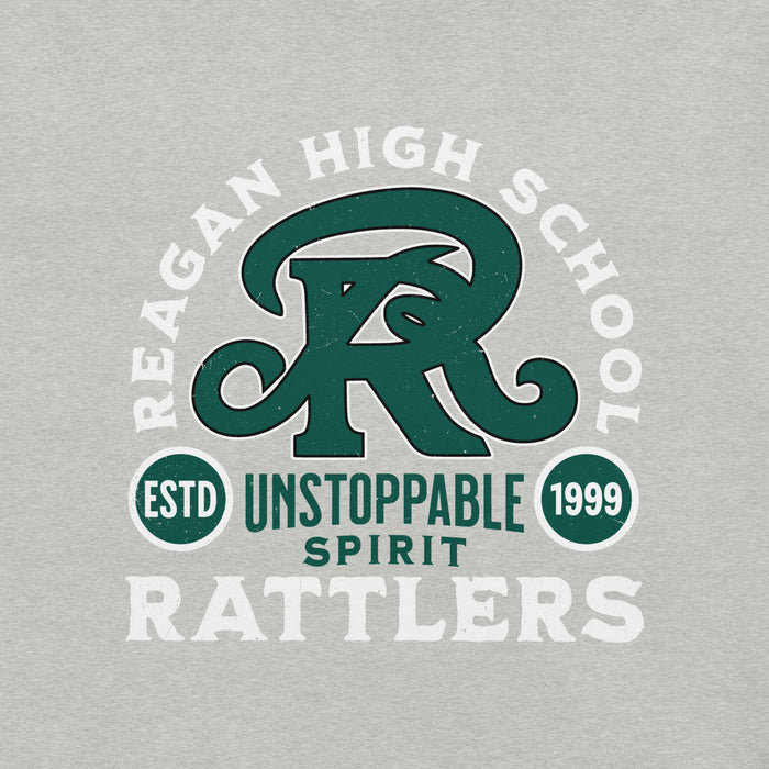 Close-up view of Reagan High School Rattlers Grey Premium Unisex T-shirt 208