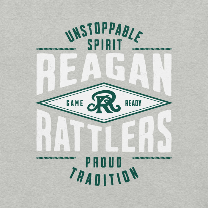 Close-up view of Reagan High School Rattlers Grey Premium Unisex T-shirt 210