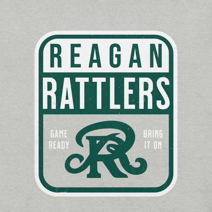 Close-up view of Reagan High School Rattlers Grey Premium Unisex T-shirt 001