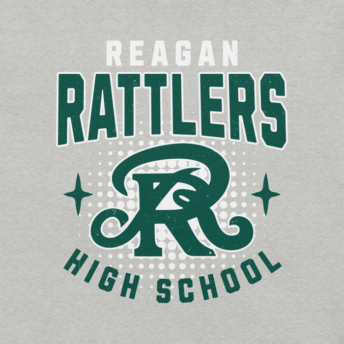 Gray premium t-shirt with 'Reagan Rattlers High School' text and logo - Design 204