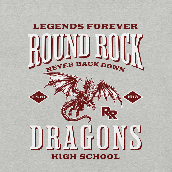Close-up view of Round Rock High School Dragons Grey Premium Unisex T-shirt 230