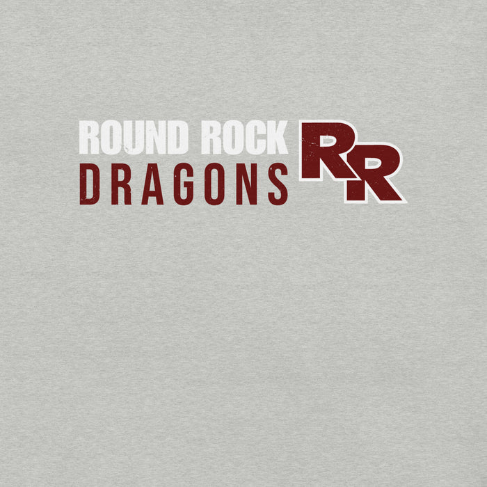 Close-up view of Round Rock High School Dragons Grey Premium Unisex T-shirt 200