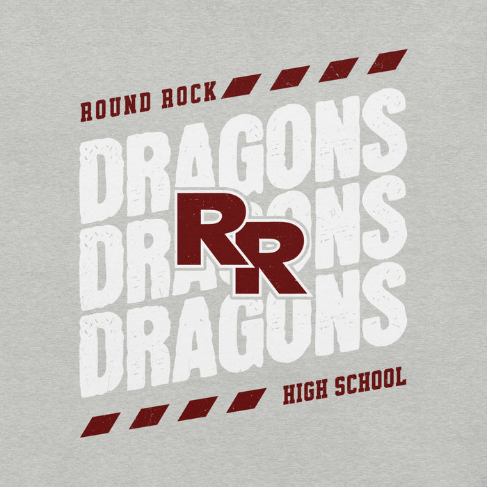 Close-up view of Round Rock High School Dragons Grey Premium Unisex T-shirt 223