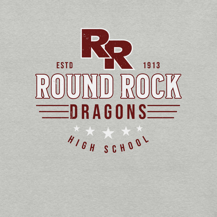 Close-up view of Round Rock High School Dragons Grey Premium Unisex T-shirt 217