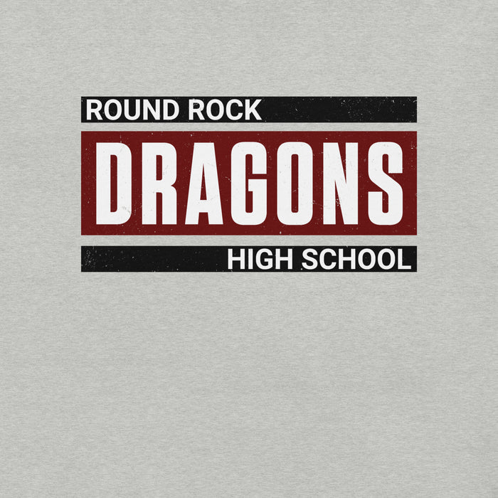 Close-up view of Round Rock High School Dragons Grey Premium Unisex T-shirt 098