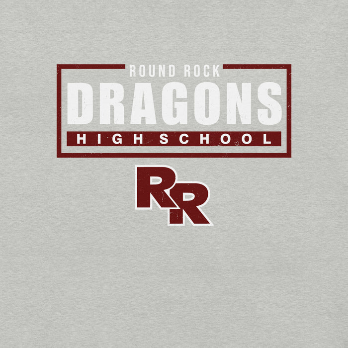 Close-up view of Round Rock High School Dragons Grey Premium Unisex T-shirt 049