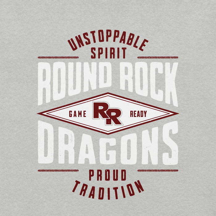 Close-up view of Round Rock High School Dragons Grey Premium Unisex T-shirt 210