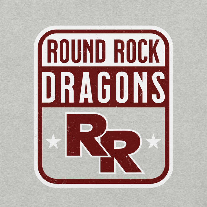 Close-up view of Round Rock High School Dragons Grey Premium Unisex T-shirt 001