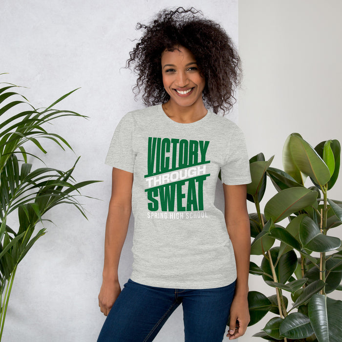 Woman wearing Spring High School Lions Grey Premium Unisex T-shirt 241