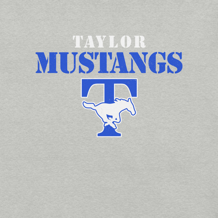 Close-up view of Taylor High School Mustangs Grey Premium Unisex T-shirt 017
