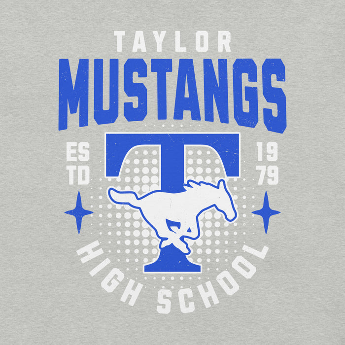 Close-up view of Taylor High School Mustangs Grey Premium Unisex T-shirt 204