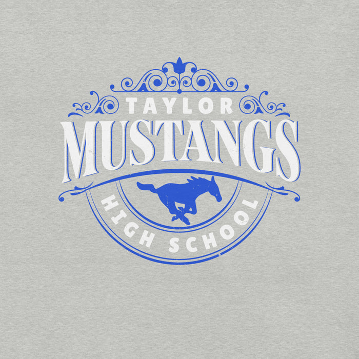 Close-up view of Taylor High School Mustangs Grey Premium Unisex T-shirt 211