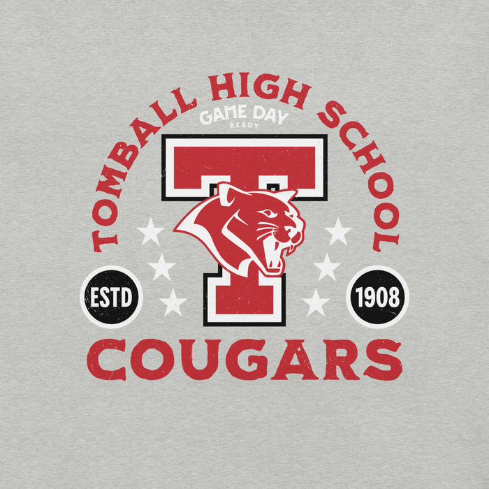 Close-up view of Tomball High School Cougars Grey Premium Unisex T-shirt 208