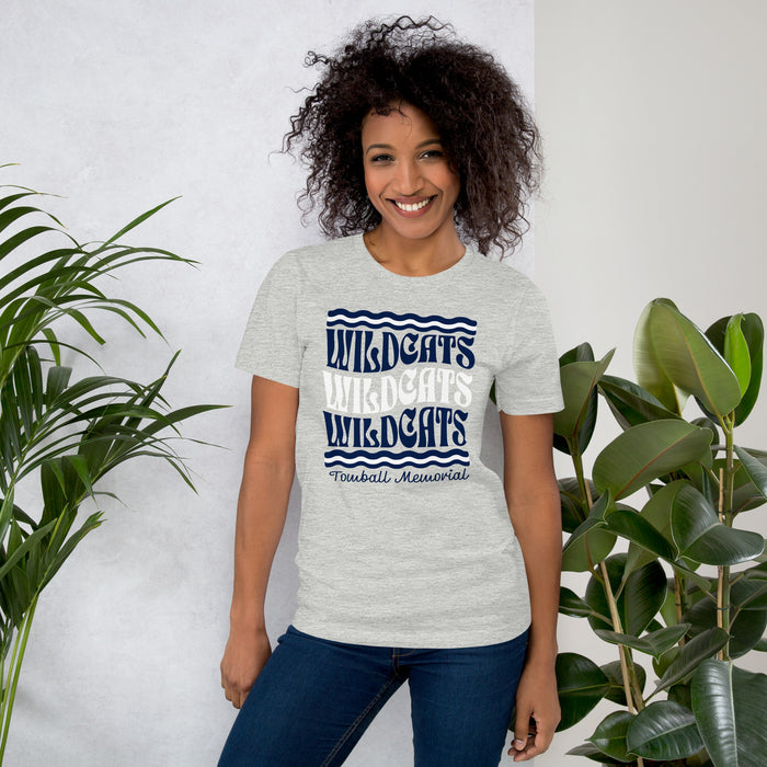 Woman wearing Tomball Memorial High School Wildcats Grey Premium Unisex T-shirt 227