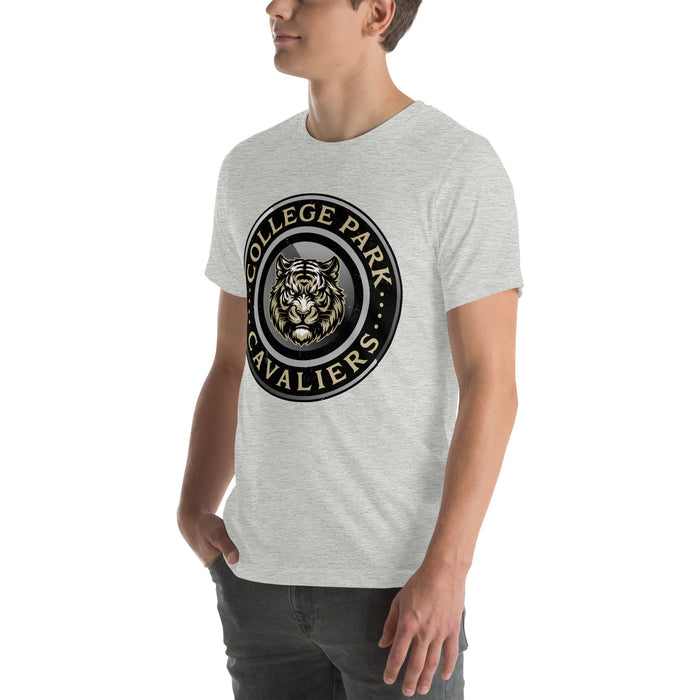 Man wearing Conroe High School Tigers Athletic Heather Premium Unisex T-shirt 222