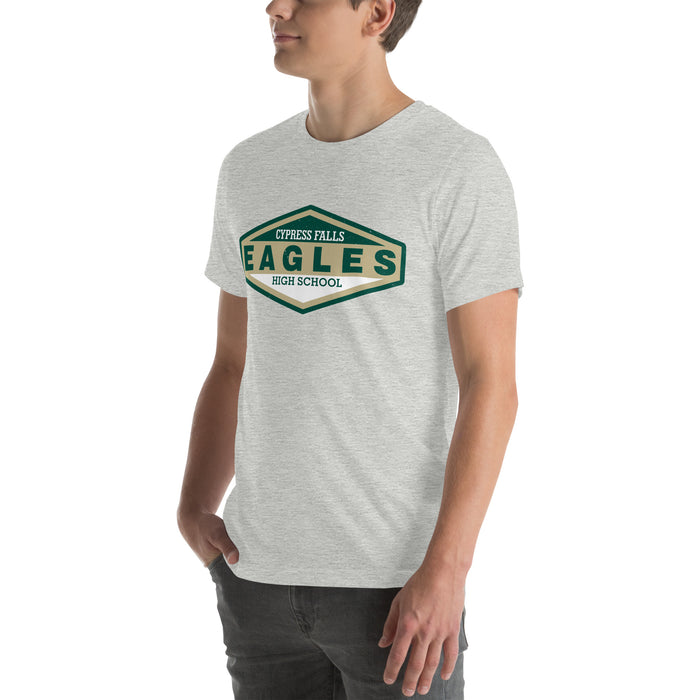 Man wearing Cypress Falls High School Eagles Heather Grey Premium Unisex T-shirt 009