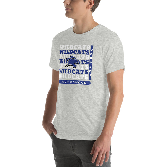 Man wearing Dekaney High School Wildcats Heather Grey Premium Unisex T-shirt 235