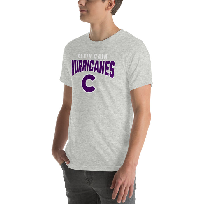 Man wearing Klein Cain High School Hurricanes Heather Grey Premium Unisex T-shirt 234