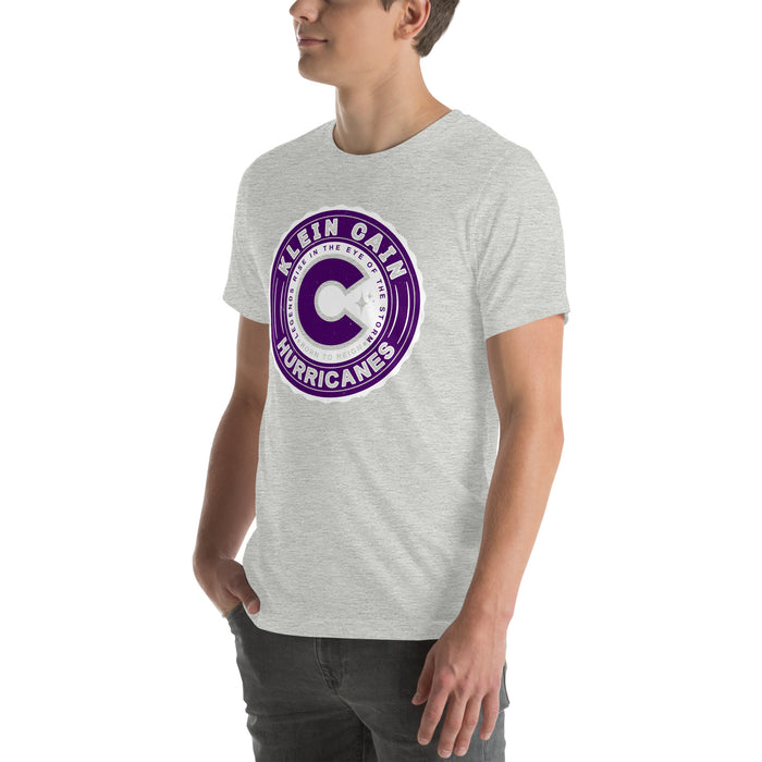 Man wearing Klein Cain High School Hurricanes Heather Grey Premium Unisex T-shirt 216