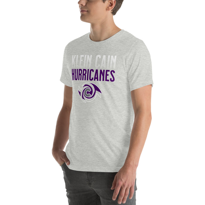 Man wearing Klein Cain High School Hurricanes Heather Grey Premium Unisex T-shirt 024
