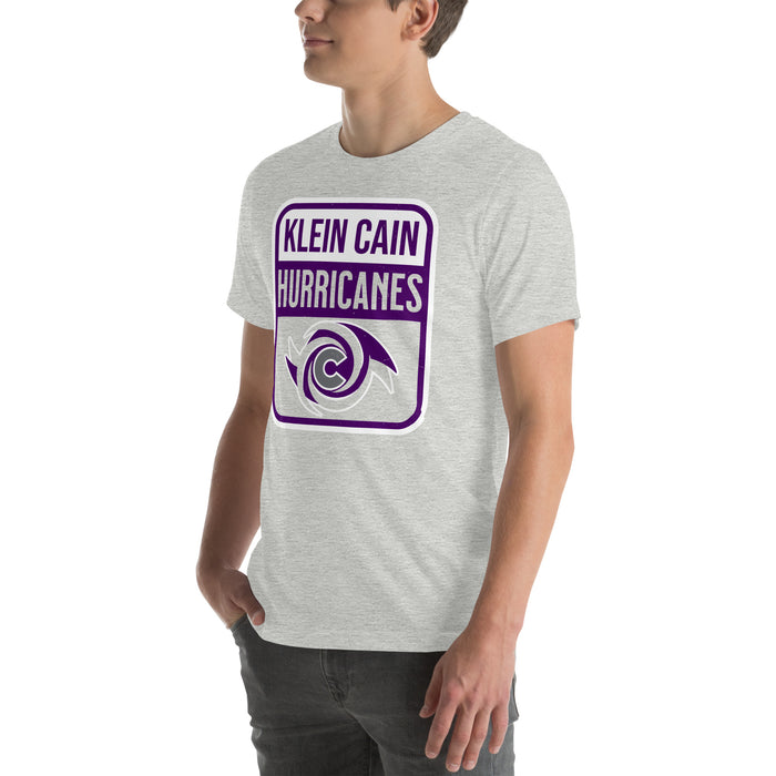 Man wearing Klein Cain High School Hurricanes Heather Grey Premium Unisex T-shirt 001