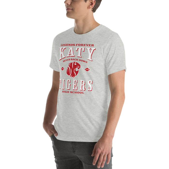 Man wearing Katy High School Tigers Athletic Heather Grey Premium Unisex T-shirt 230
