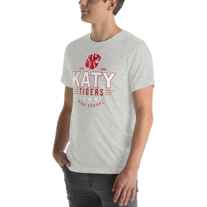 Man wearing Katy High School Tigers Athletic Heather Grey Premium Unisex T-shirt 217